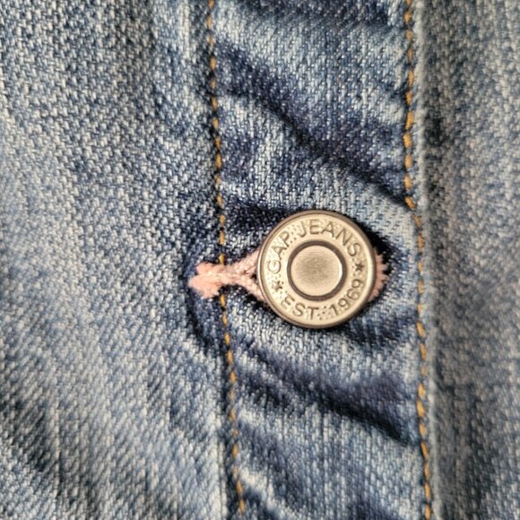 Gap Kids Cotton Denim Cropped Jean Jacket, Girls M, Pink Stitching Detail EUC - Picture 3 of 10